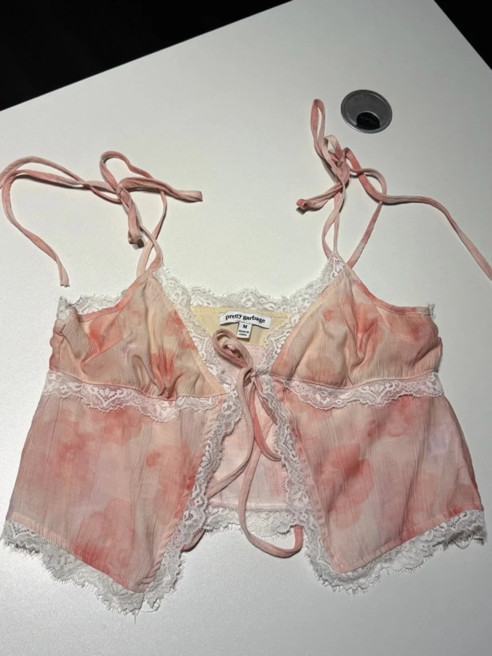 Pretty garbage Pink Tie-Dye Lace Crop Top - Picture 4 of 7